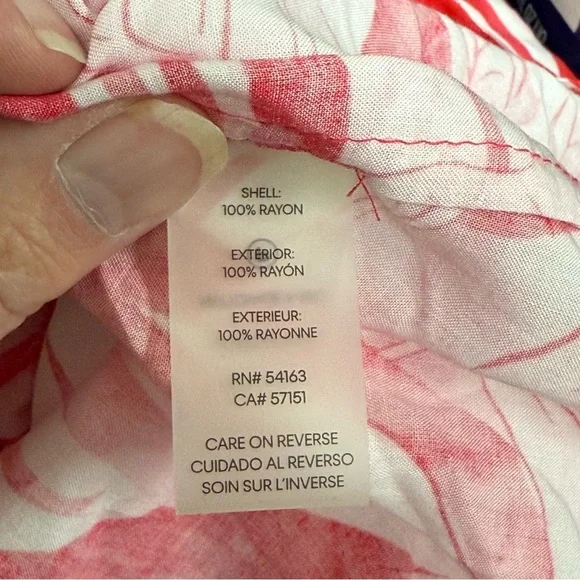 Calvin Klein 3X Pink Leaf Print Button Blouse | Tropical Resort Cruise Top - Picture 6 of 8